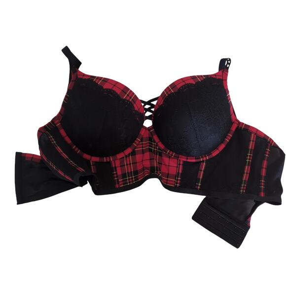 Torrid Bra Womens 44C Plunge Push Up Longline Noelle Plaid Jester Red NWT - Picture 7 of 13
